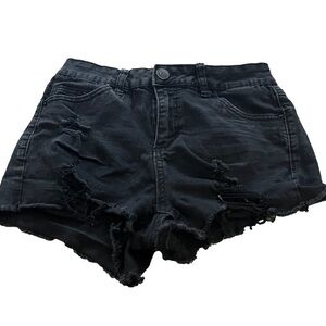Miami high rise distressed black jean shorts size 5